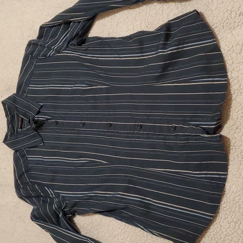 New York & Co blue striped long sleeve button front shirt